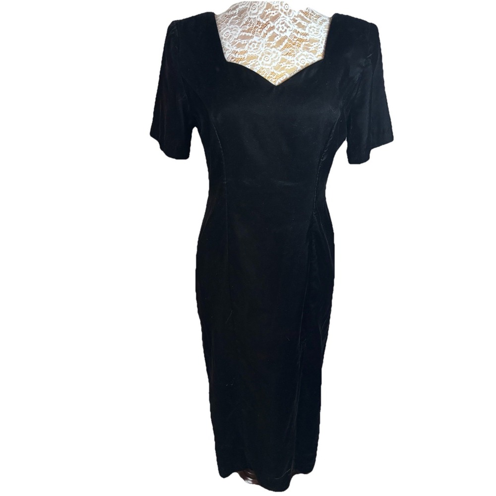Vtg Jessica Howard Black Velvet Maxi Sheath Dress  Witchy Whimsygoth Romantic 10